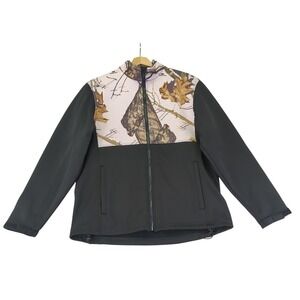 Habit Women's Black Pink‎ Camo Mossy Oak Softshell Jacket Full Zip Size Large